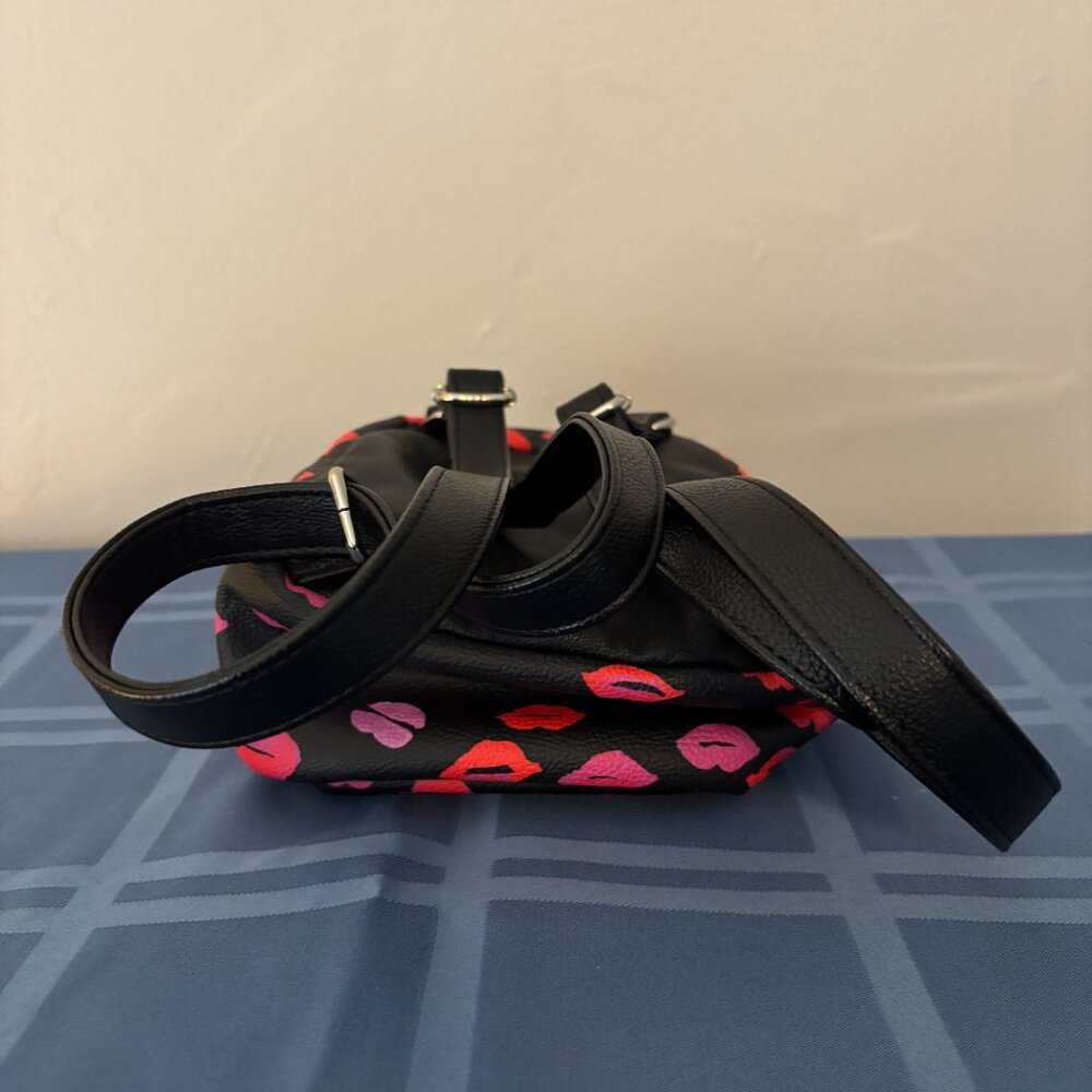 Betsey Johnson French Bulldog Lips & Kisses Black Mini Backpack - Picture 7 of 11